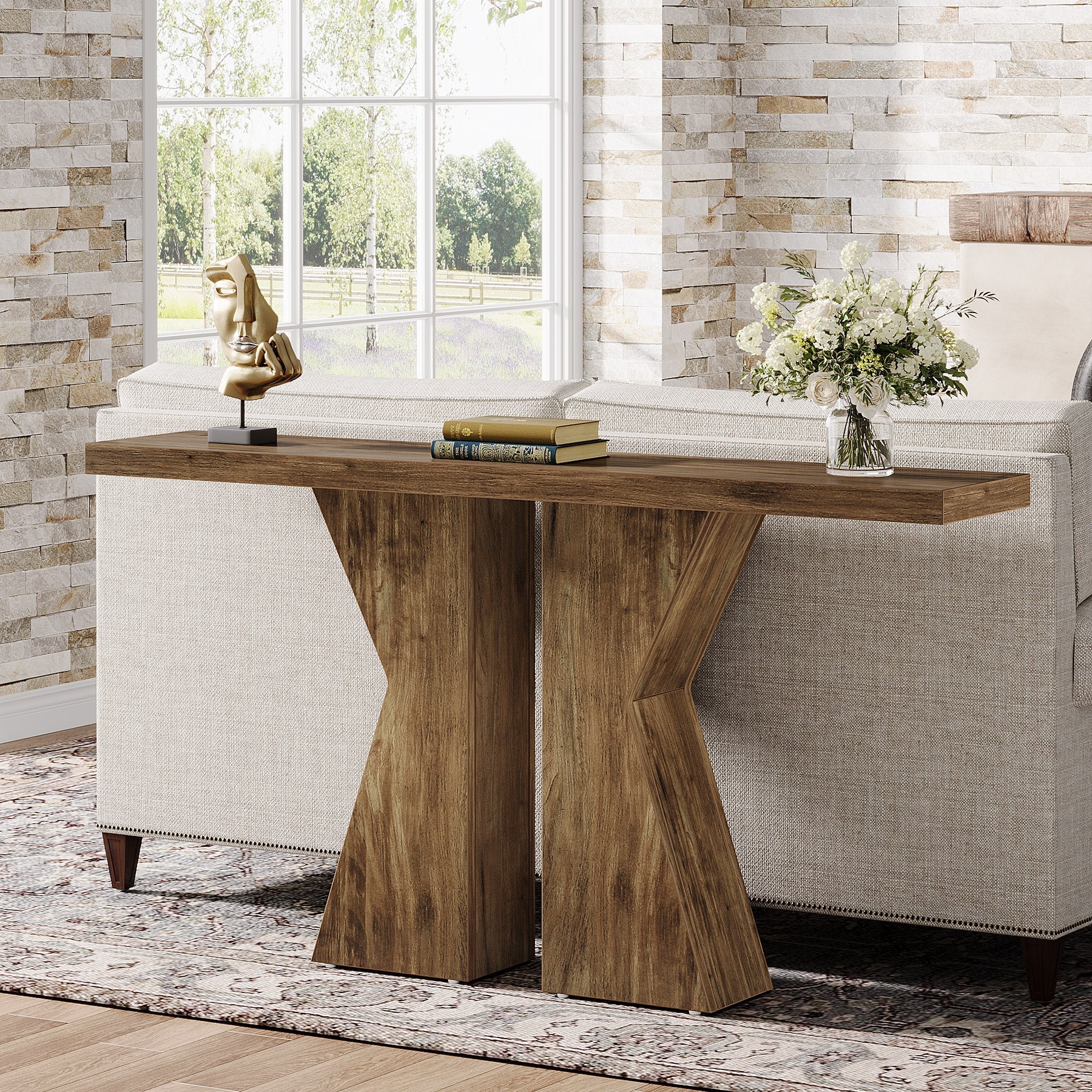 Wood Console Table, 55" Sofa Table Entryway Table with K - Shaped Frame Tribesigns