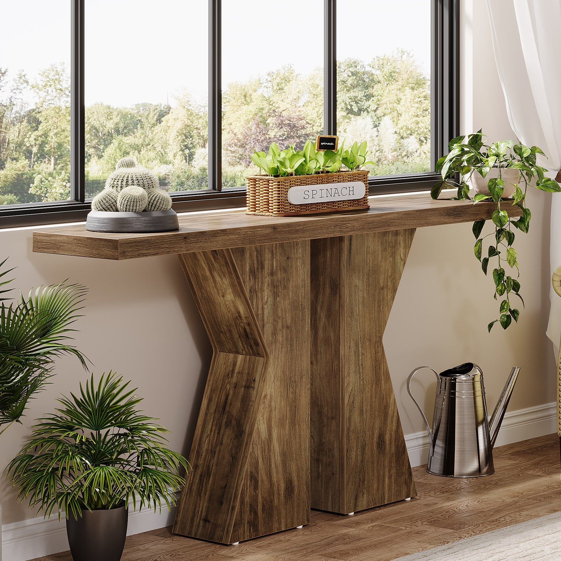Wood Console Table, 55" Sofa Table Entryway Table with K - Shaped Frame Tribesigns