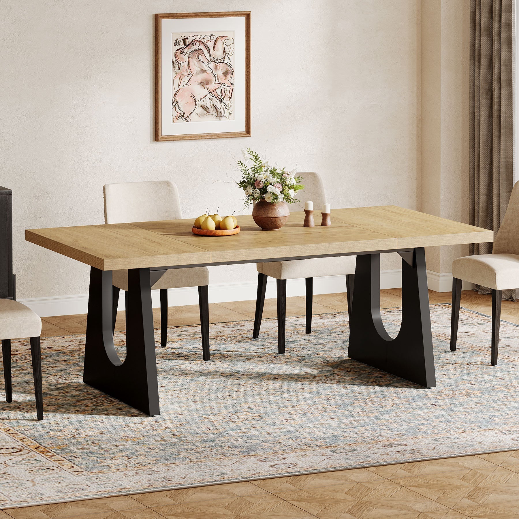 Wood Dining Table, 70" Rectangular Kitchen Table for 6 - 8 People Tribesigns