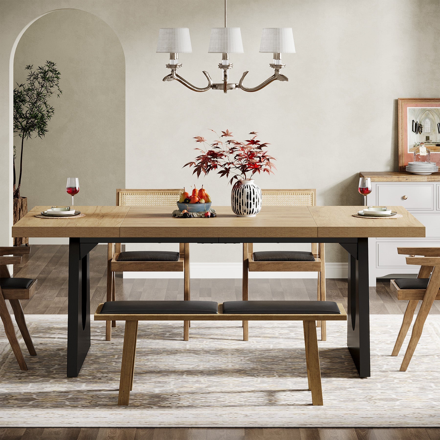 Wood Dining Table, 70" Rectangular Kitchen Table for 6 - 8 People Tribesigns