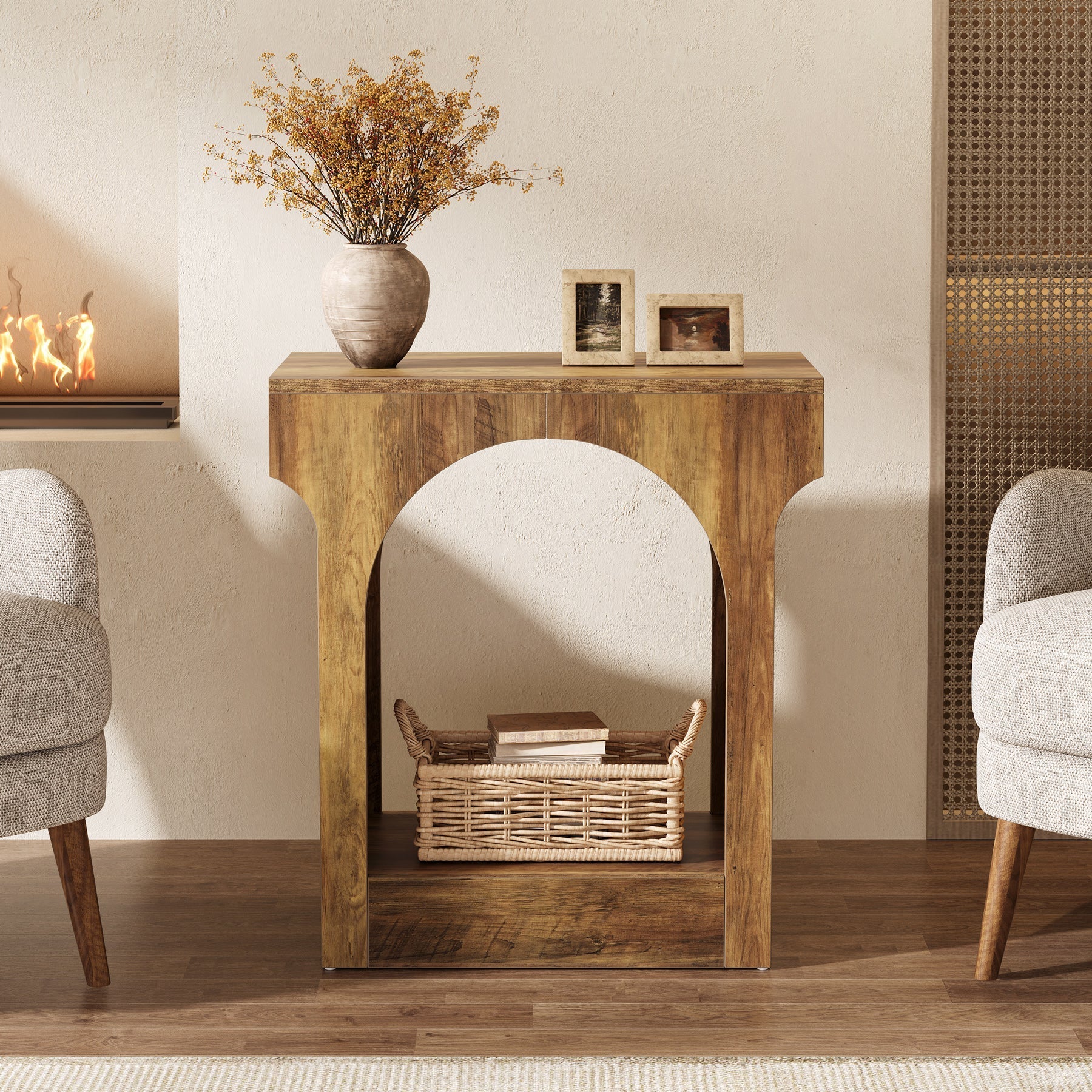 Wood End Table, 2 - Tier Side Table with Storage Space Tribesigns