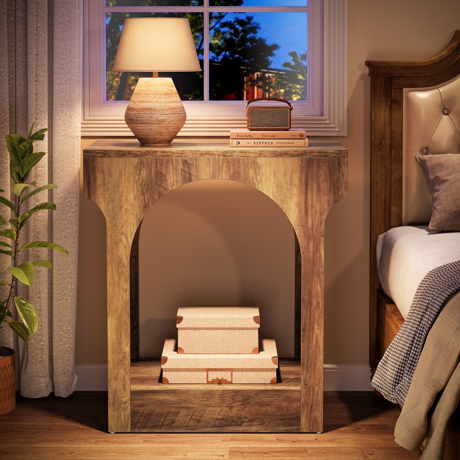 Wood End Table, 2 - Tier Side Table with Storage Space Tribesigns