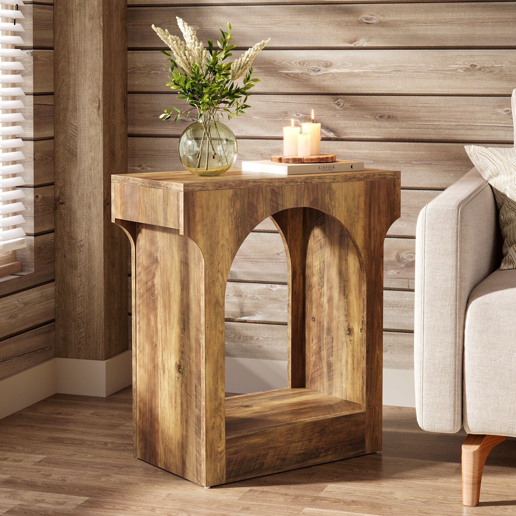 Wood End Table, 2 - Tier Side Table with Storage Space Tribesigns
