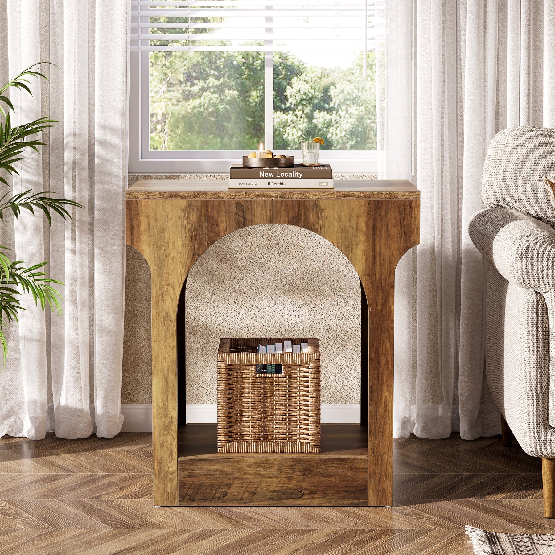 Wood End Table, 2 - Tier Side Table with Storage Space Tribesigns