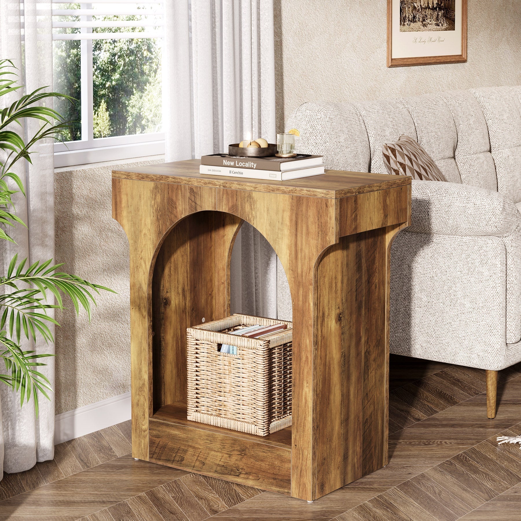 Wood End Table, 2 - Tier Side Table with Storage Space Tribesigns