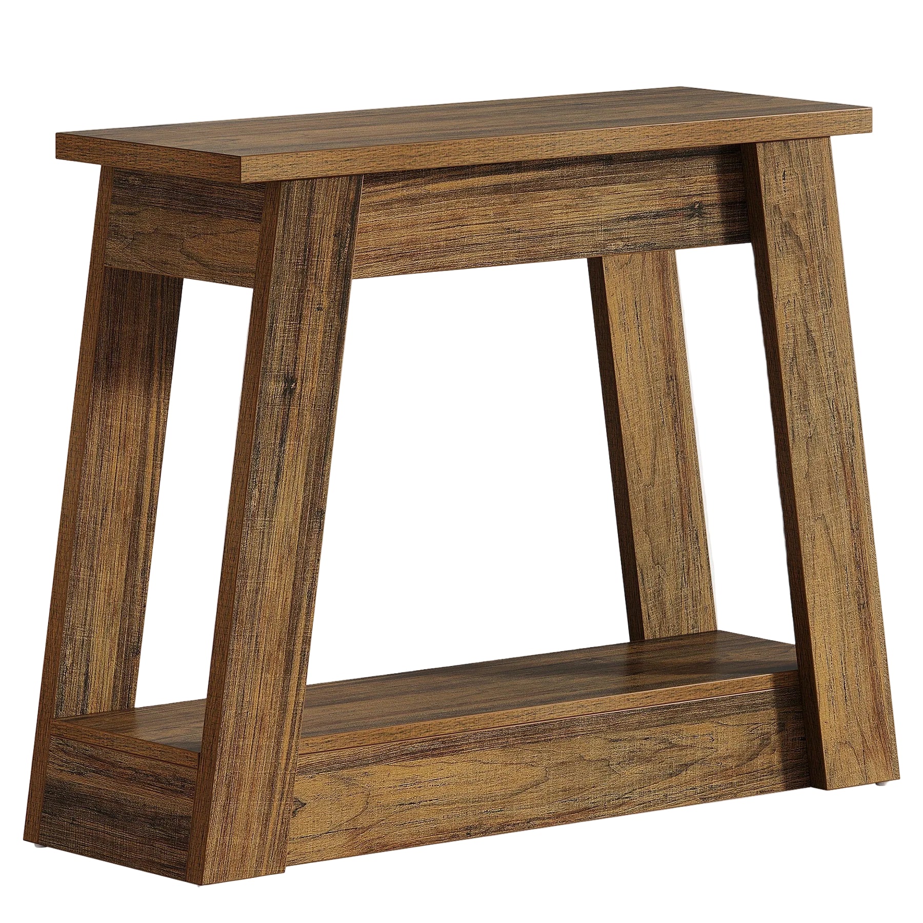 Wood End Table, Small Side Table With 2 Storage Shelves Tribesigns