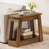 Wood End Table, Small Side Table With 2 Storage Shelves Tribesigns 3