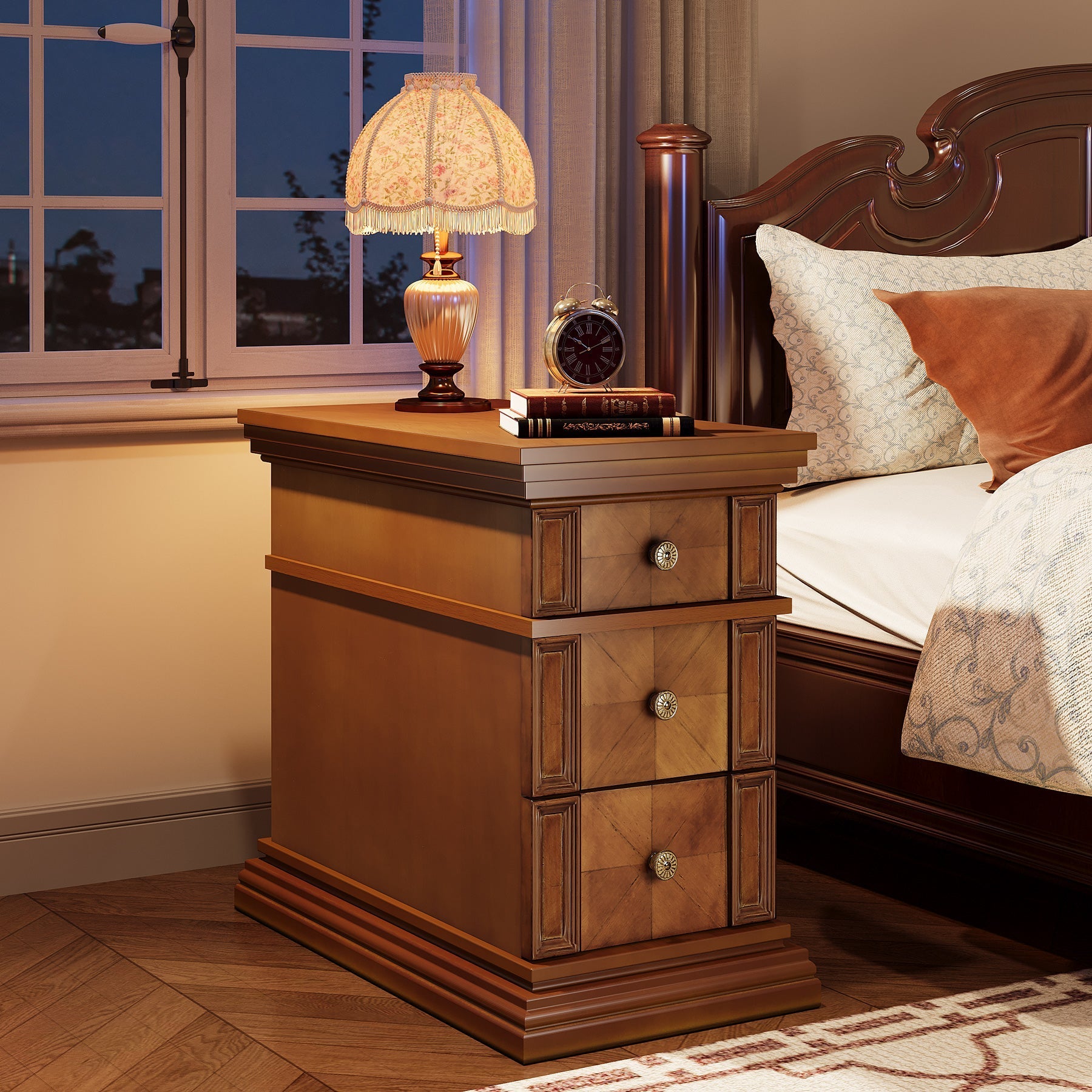 Wood End Table, Sofa Side Table Nightstand with 3 Drawers Tribesigns