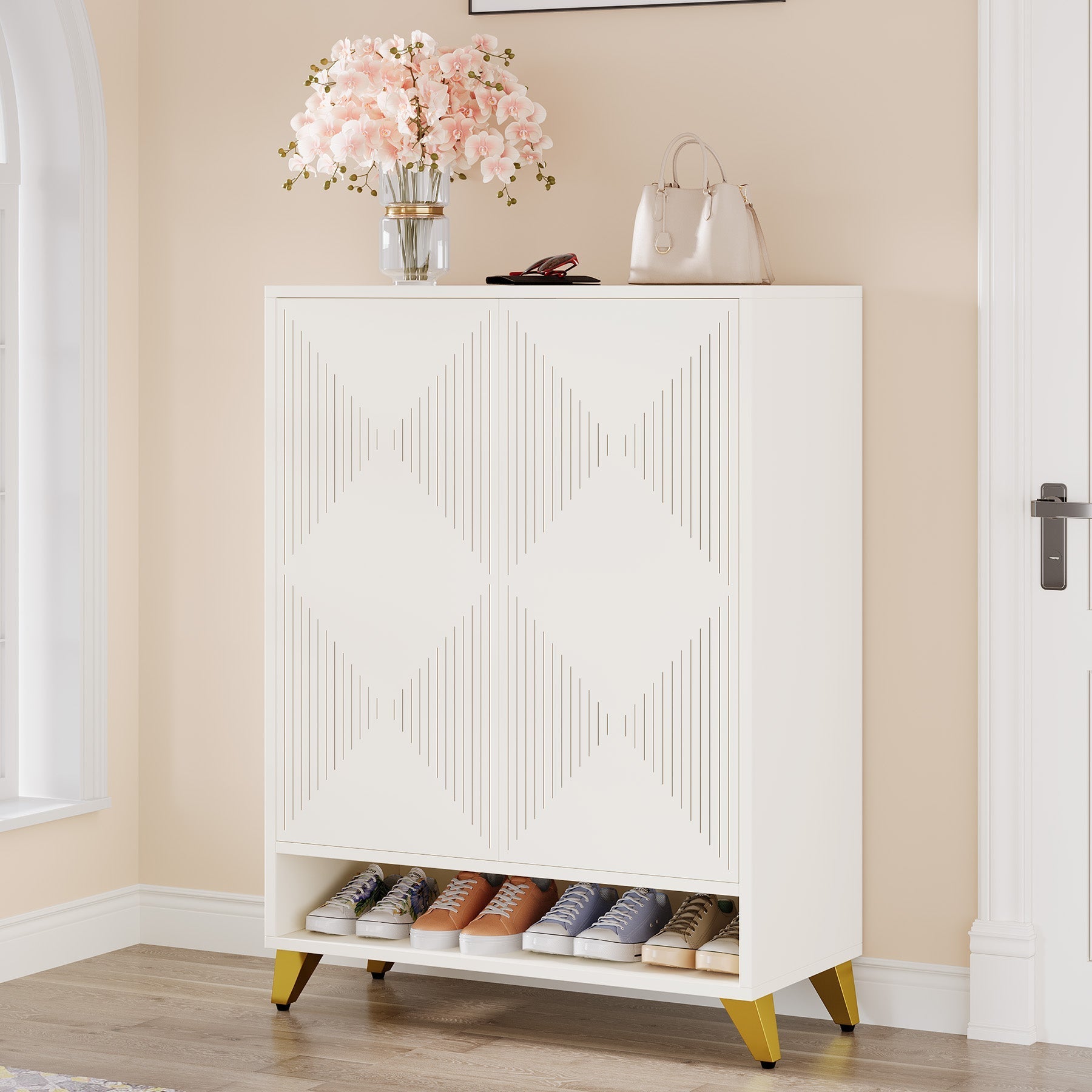 Wood Shoe Cabinet, 6 - Tier Shoe Organizer Storage Cabinet with Adjustable Shelves Tribesigns
