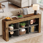 Wood Sofa Table, Rustic Console Table Entryway Table with 6 Storage Cubes Tribesigns 3