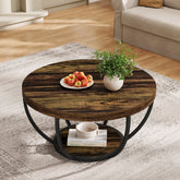 Round Coffee Table, 2-Tier Central Cocktail Table with Shelves 3