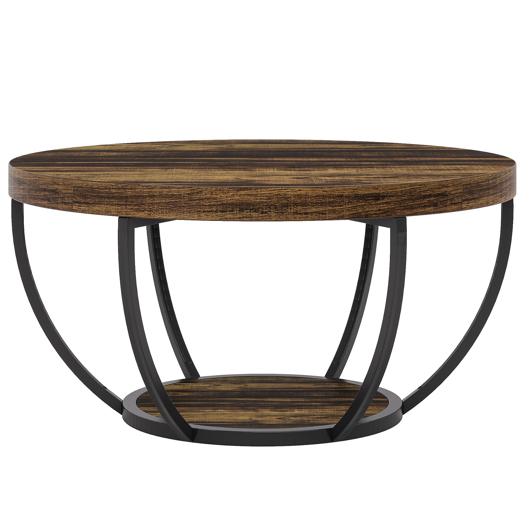 Round Coffee Table, 2-Tier Central Cocktail Table with Shelves