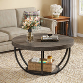 Wooden Coffee Table, 2-Tier Round Central Cocktail Table with Shelves Tribesigns 3