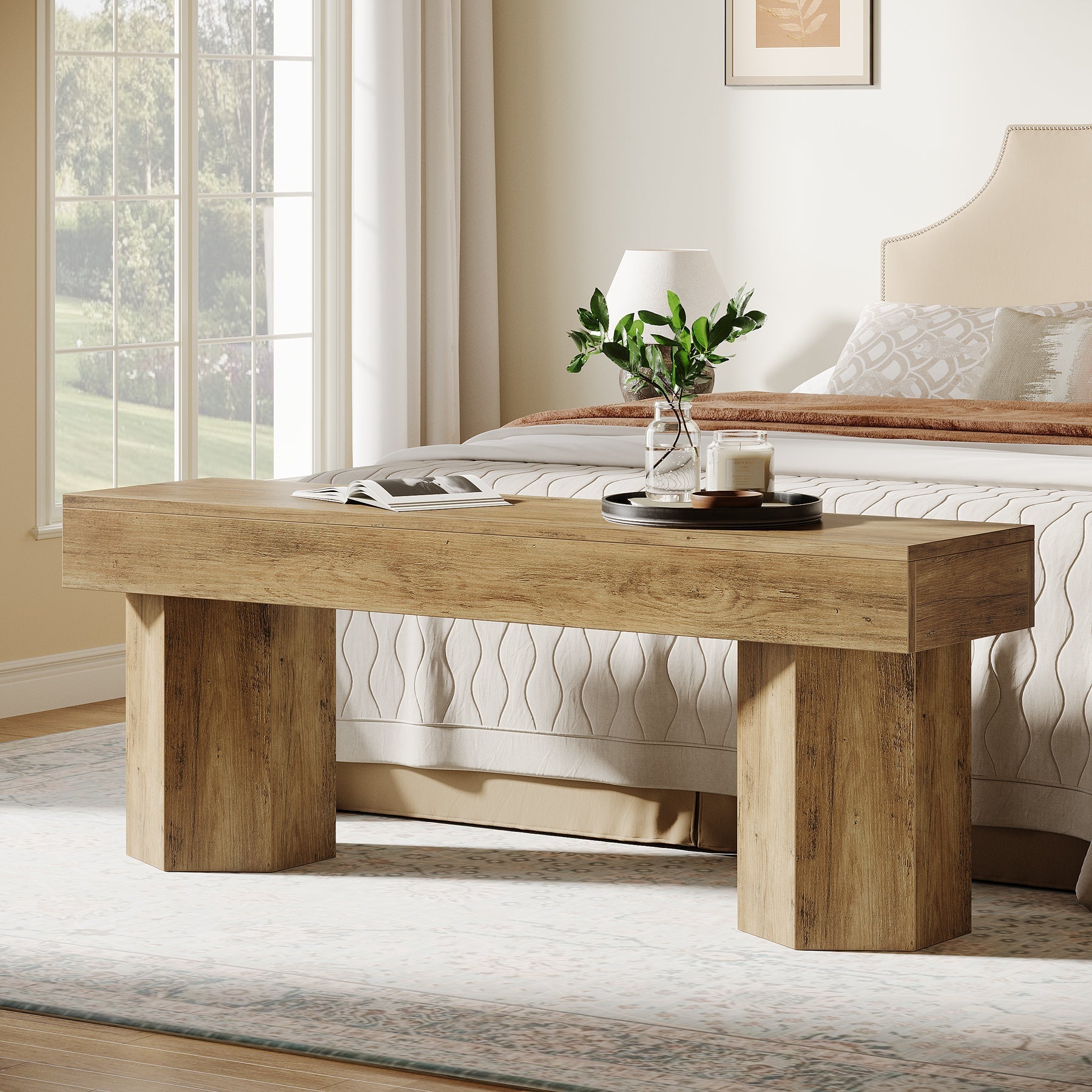 Wooden Dining Seat, 41" End of Bed Bench for Indoor Space Tribesigns