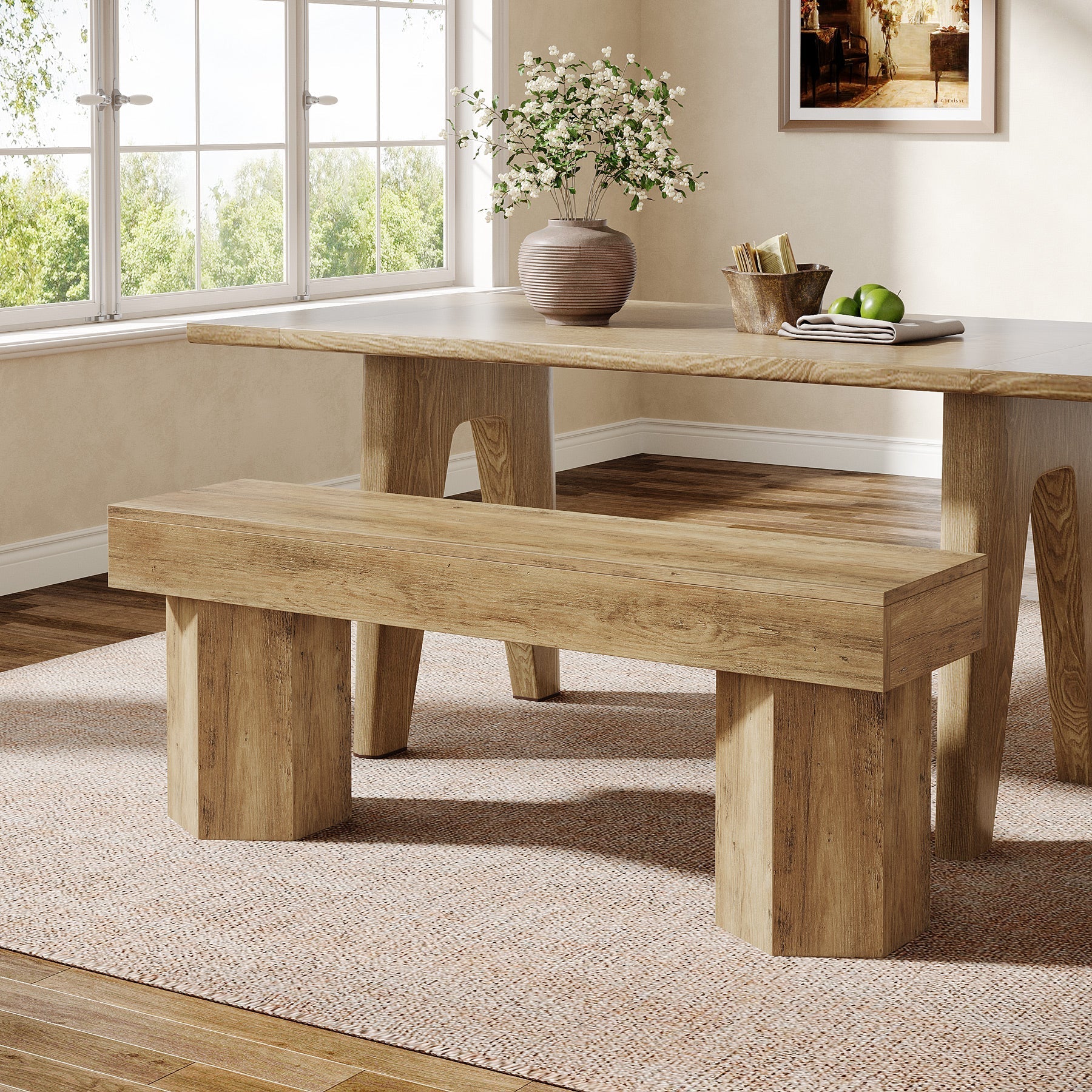 Wooden Dining Seat, 41" End of Bed Bench for Indoor Space Tribesigns