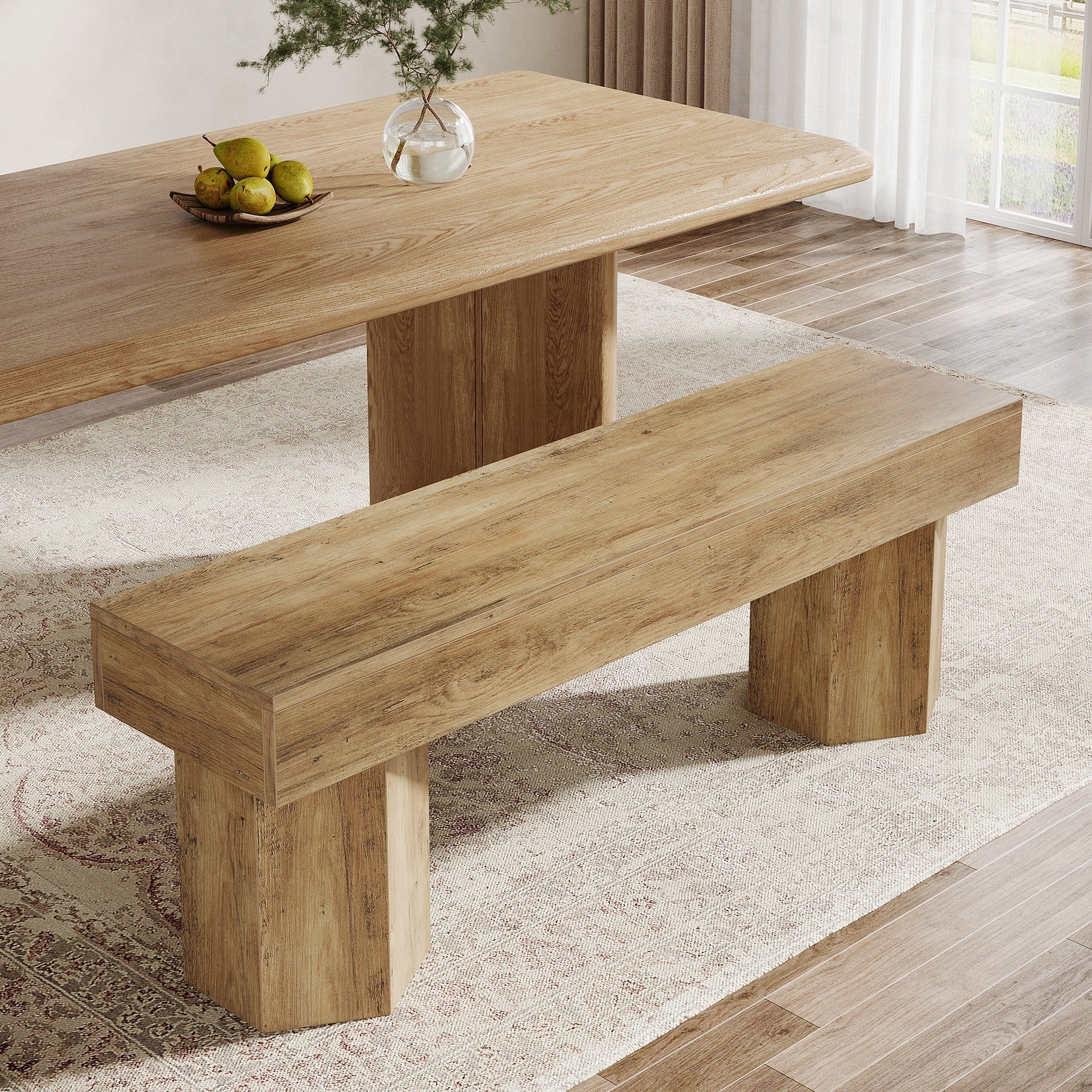 Wooden Dining Seat, 41" End of Bed Bench for Indoor Space Tribesigns